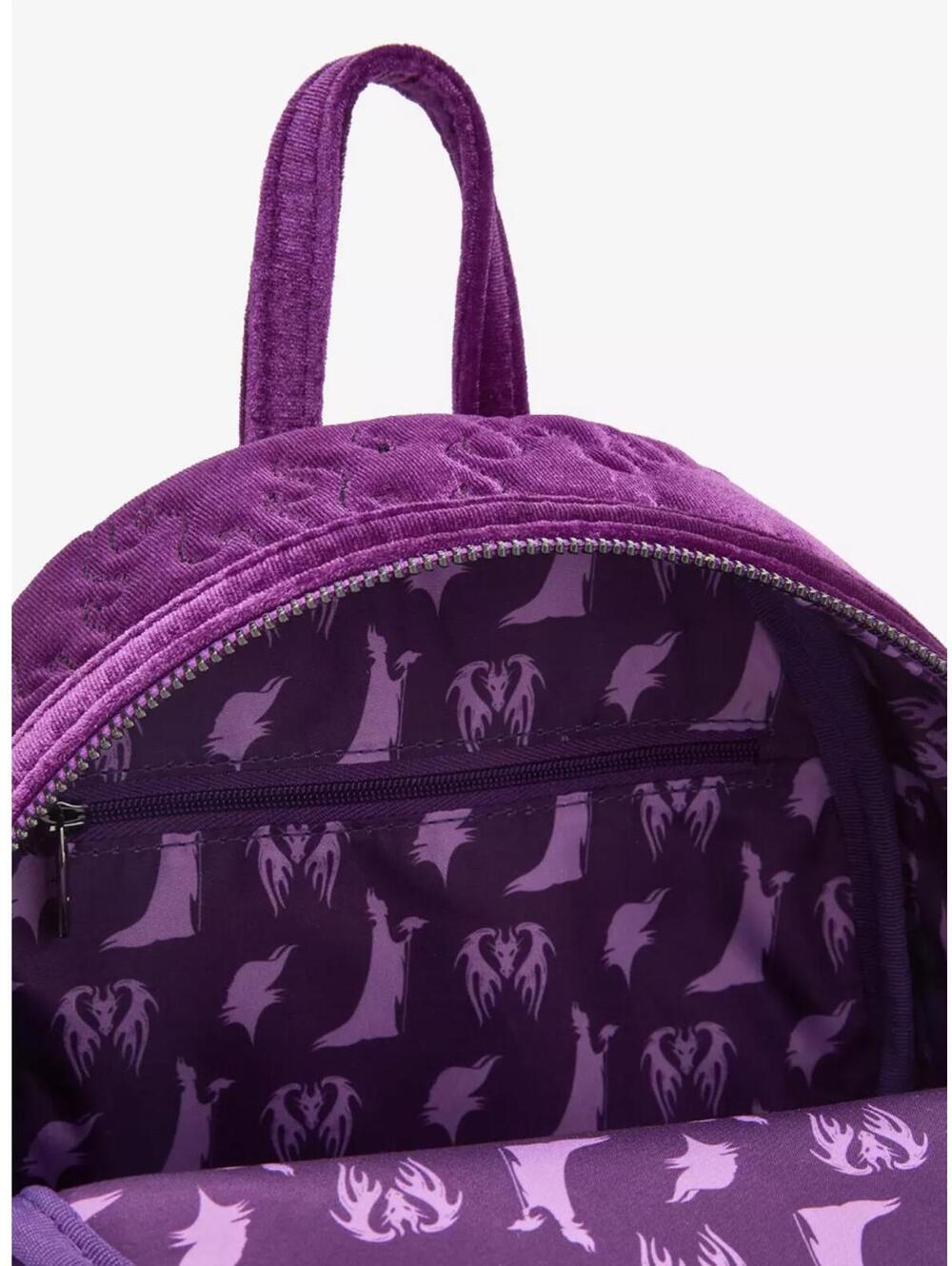 Loungefly Disney Sleeping Beauty Purple Velvet Maleficent Figural Backpack NWT - Picture 4 of 5